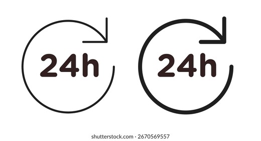 Dos iconos de 24 horas, uno con una línea más delgada y otro con una línea más gruesa, ambos en un círculo con una flecha que indica servicio continuo.