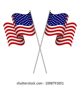 Two 3d American flags. Realistic vector illustration. Element for design Patriotic holidays, Independence day, Memorial day, Labor day
