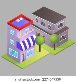 two 3d buildings vector illustration