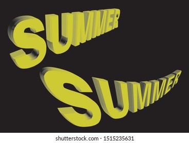 Two 3D extruded writes SUMMER in yellow characters, isolated on black background - Vector
