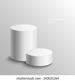 Two 3d graphic cylinders on grey background, vector illustration, eps10.