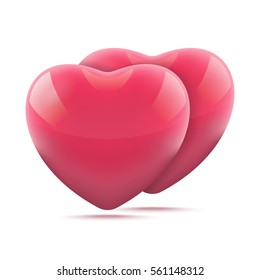 Two 3D hearts isolated on white. Valentine's day background. Vector illustration.