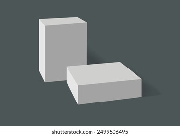 Two 3D horizontal box mockup on a gray background, mock up template ready for your design and advertising. 