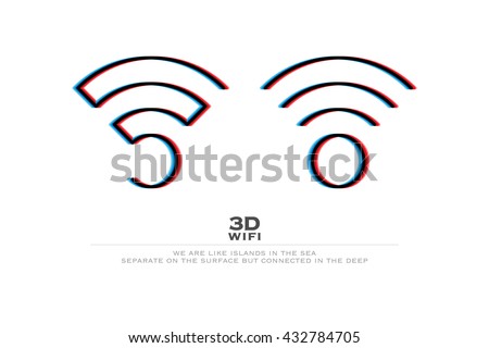 two 3d illusion wireless icons and wifi logo. vector radio wave stereoscopic symbol. free internet connection zone, wifi sign. anaglyph technology concept logotype. three-dimensional distortion wi-fi