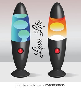  Two 3D lava lamps, one with a cool blue-green glow and the other with a warm orange-yellow hue.The fluid, organic shapes inside the lamps create a mesmerizin visual effect,evoking a retro aesthetic. 