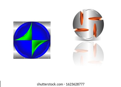 two 3D logos in the form of ninja equipment named shuriken as company weapons. unique and modern logo with silver color. This logo is for companies, businesses and organizations