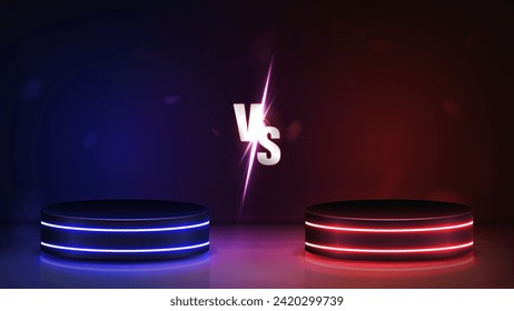 Two 3d neon catwalks blue and red. VS concept for sports, championships and games.