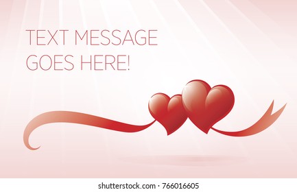 Two 3D red hearts connected in love on a panoramic illustration