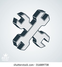 Two 3d spanners crossed vector illustration. 3d engineering design element,manufacturing tools. Repair theme icon.