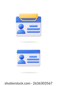Two 3d vector illustrations of ID cards. Identification document, access pass concept for security, identity, and personal verification.
