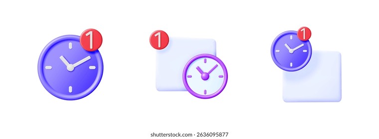 Two 3D vibrant icons depicting an important timed event and a scheduled reminder. Time management and productivity concept for app design.