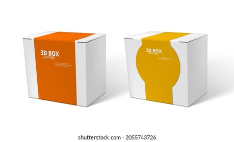 Two 3D White Box Package Label Design. EPS10 Vector