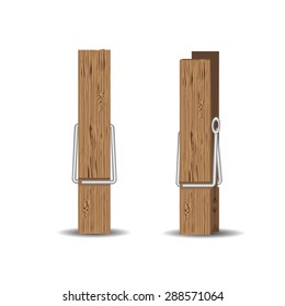 Two 3D wooden cloth clips - vector illustration