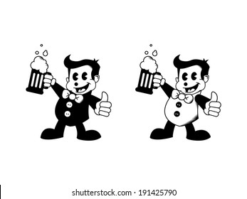 Two 50's Cartoon Characters with Beer and Thumbs Up.