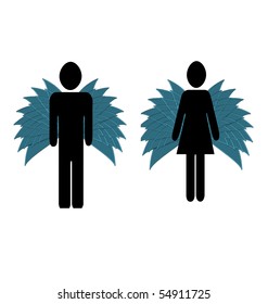 two abstract angels with wings