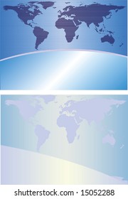 Two abstract backgrounds in blue tones with the continent outlines