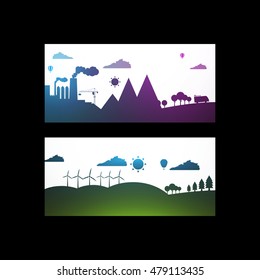 Two Abstract  Banner, environmental pollution and eco frendly.