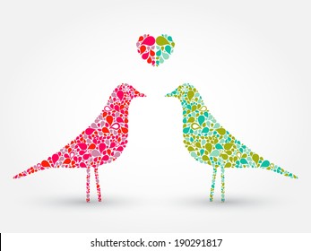 Two abstract birds with heart