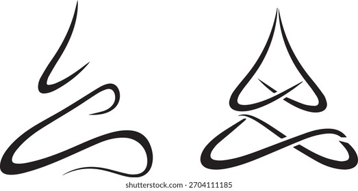 Two abstract black ink brush stroke symbols on white background calligraphy
