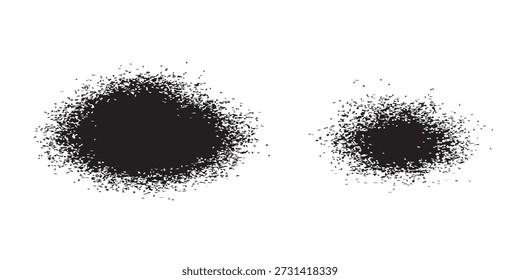 Dois elementos de design de textura grunge splatter tinta preta abstrata em um fundo branco, perfeito para projetos de design artístico e gráfico.