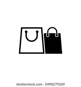 Two abstract black shopping bag icons with distinct shapes - one rectangular and one curved - symbolizing different shopping experiences and retail options.