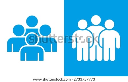 Two abstract blue and white icons depicting groups of people, symbolizing community and collective representation.