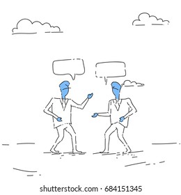 Two Abstract Businessman Talking Chat Box Bubble Communication Concept, Business Man Sketch Vector Illustration