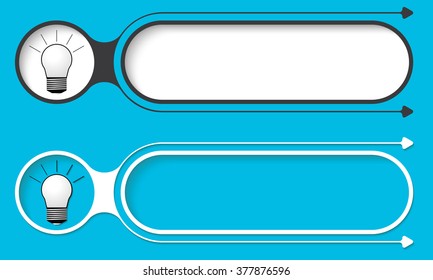 Two abstract buttons with arrows and bulb