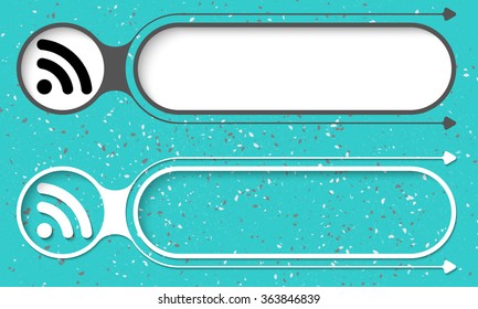 Two abstract buttons with arrows and feed icon