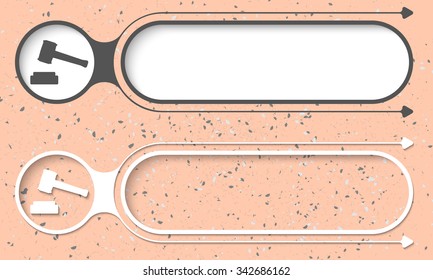 Two abstract buttons with arrows and lawyer symbol