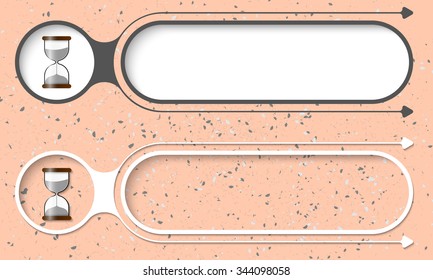 Two abstract buttons with arrows and sand glass