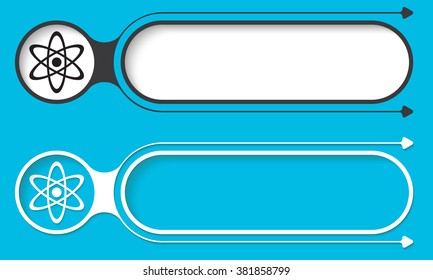 Two abstract buttons with arrows and science symbol