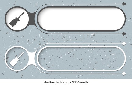 Two abstract buttons with arrows and screwdriver