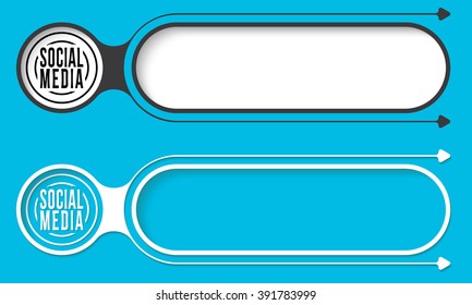 Two abstract buttons with arrows and social media icon