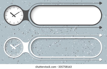 Two abstract buttons with arrows and watches