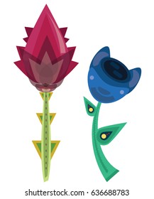 Two abstract cartoon flowers. Vector illustration