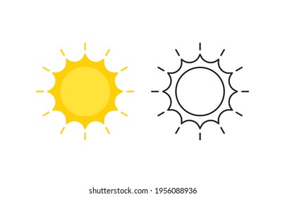 two abstract cartoon and thin line sun icon. flat lineart simple trend modern sunshine logotype graphic stroke art design element isolated on white background. concept of sunny label or sunlight badge