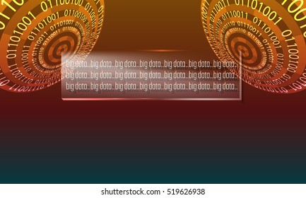 Two abstract circles with binary code and glass panel with the words big data