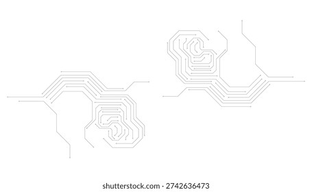 Two Abstract Circuit Board Designs with Connected Nodes on White Background Keywords circuit board, technology, abstract, network, connection, digital, electronic, data, system, communication.eps
