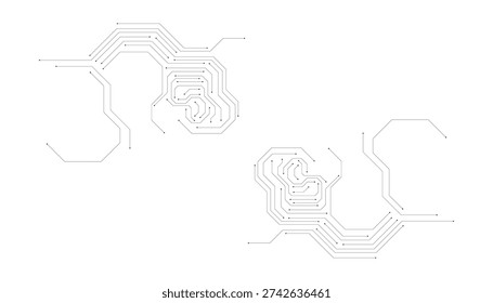 Two Abstract Circuit Board Elements with Connected Nodes on White Background Keywords circuit board, technology, abstract, network, connection, digital, electronic, data, system, communication.eps
