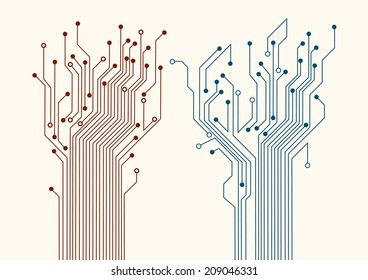 Two abstract circuit trees. Vector background 