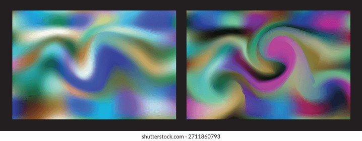 Two abstract, colorful, and fluid gradient backgrounds with a mesmerizing, psychedelic, and dreamy visual effect.