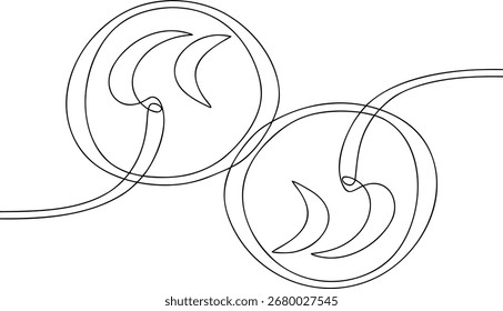 Two abstract crescent moon shapes within circles line art