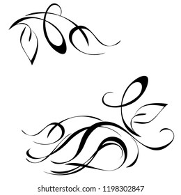 two abstract decorative patterns with leaves in smooth black lines on a white background