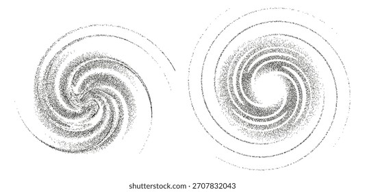 Dois padrões abstratos pontilhados de vórtice espiral isolados no fundo branco