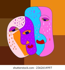 Two abstract face together illustration.