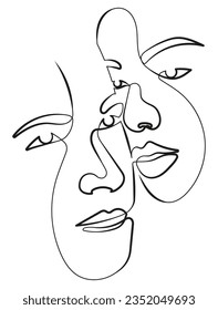 Two Abstract Faces of Man and Woman Looking at Each Other in Minimal One Line Art Drawing