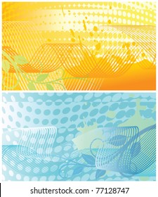 Two abstract floral backgrounds, business card. Each in separated layer. Vector.