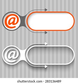 Two abstract frames with arrows and email symbol