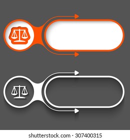 Two abstract frames with arrows and justice symbol